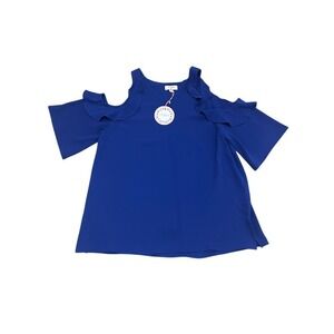 Umgee USA Royal Blue Cold Shoulder Ruffle Sleeve Top Shirt Women's Medium‎